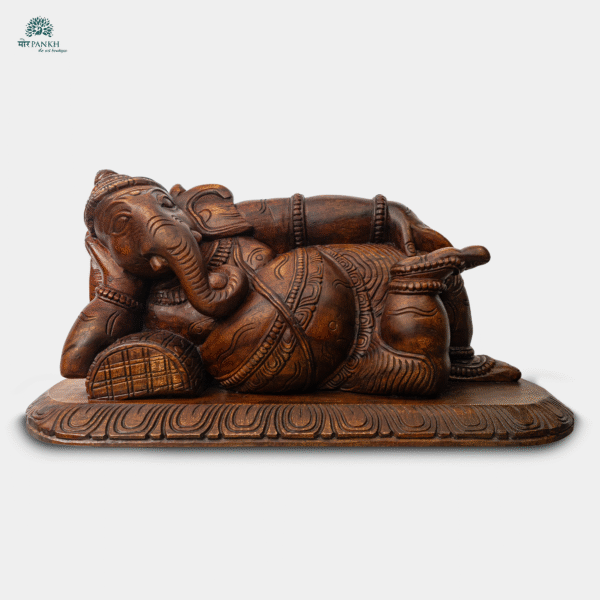 Hand-Carved Wooden Lord Ganesha Idol styled in a Lying Posture (2ft)