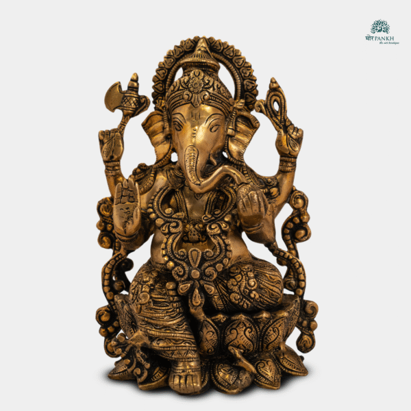 Antique Brass Ganesha Idol (with Lotus Base)