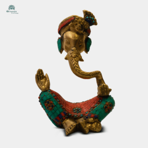 Ornate Brass Lord Ganesha Idol with Stonework (Modern Ganesh sw) 