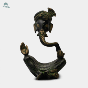 Ornate Brass Lord Ganesha Idol with Green Black Finish (Modern Ganesh Green) 