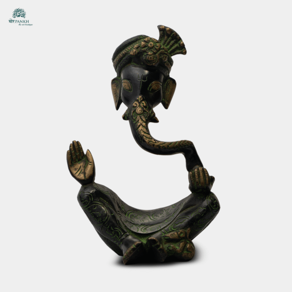 Ornate Brass Lord Ganesha Idol with Green Black Finish (Modern Ganesh Green) 