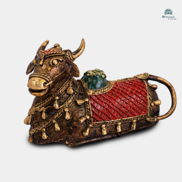 Dhokra Art Brass Nandi (red n green)