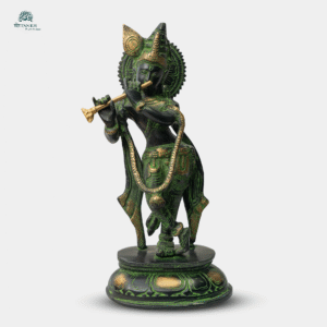 Handcrafted Brass Lord Krishna Idol in Green Black Finish