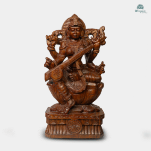 Hand-Carved Wooden Goddess Saraswati Idol (2ft)