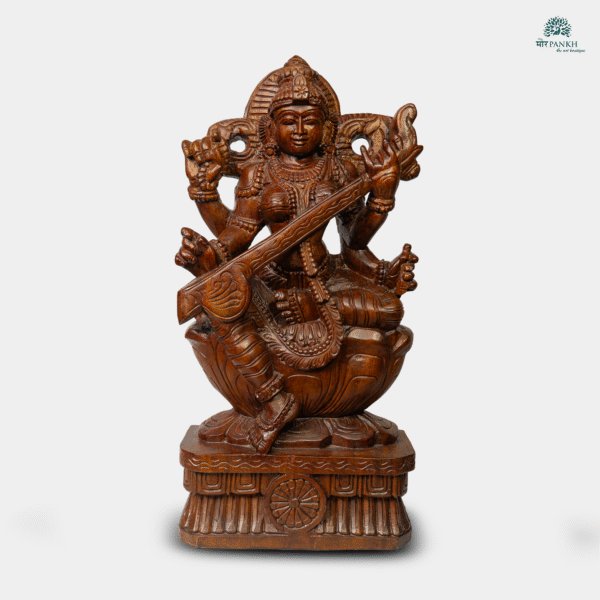 Hand-Carved Wooden Goddess Saraswati Idol (2ft)