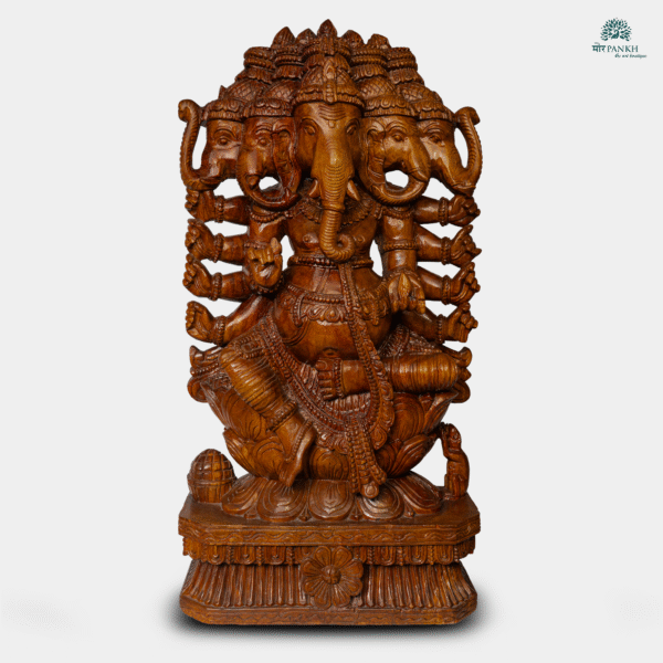 Hand-Carved Wooden Panchmukhi Lord Ganesha (3ft)