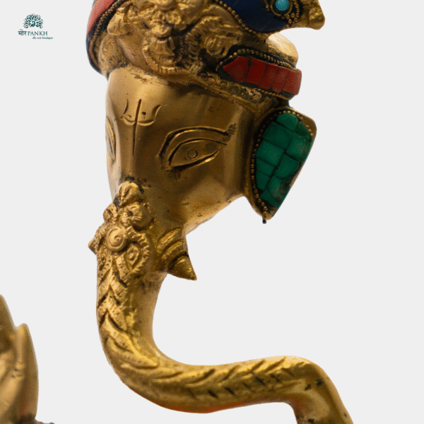 Ornate Brass Lord Ganesha Idol with Stonework (Modern Ganesh sw)  - Image 3