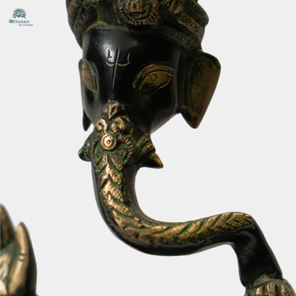 Ornate Brass Lord Ganesha Idol with Green Black Finish (Modern Ganesh Green)  - Image 3