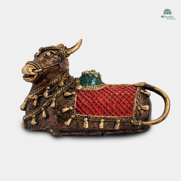 Dhokra Art Brass Nandi (red n green) - Image 3