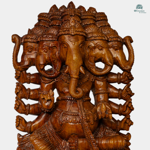 Hand-Carved Wooden Panchmukhi Lord Ganesha (3ft) - Image 3