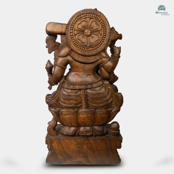 Hand-Carved Wooden Lord Ganesha with Veena  (3ft) - Image 2