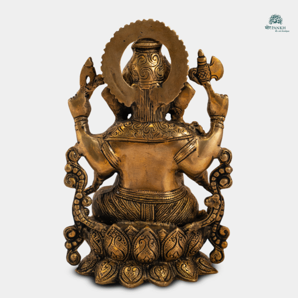Antique Brass Ganesha Idol (with Lotus Base) - Image 2