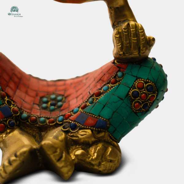 Ornate Brass Lord Ganesha Idol with Stonework (Modern Ganesh sw)  - Image 2