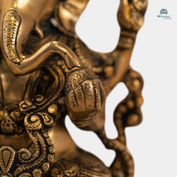 Antique Brass Ganesha Idol (with Lotus Base) - Image 5
