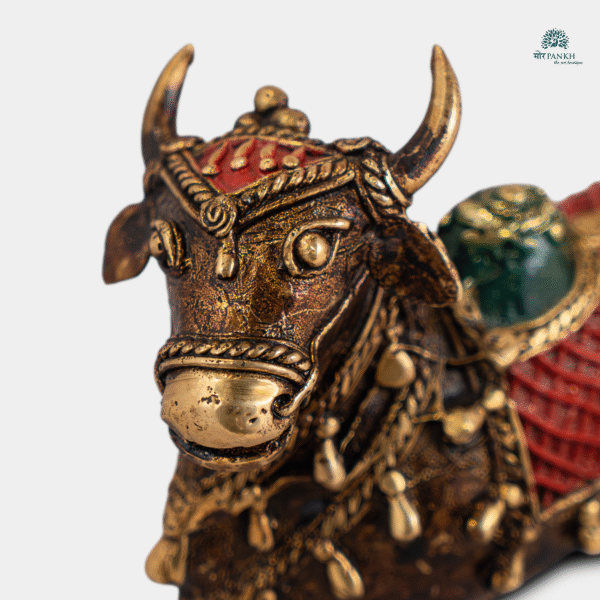Dhokra Art Brass Nandi (red n green) - Image 2