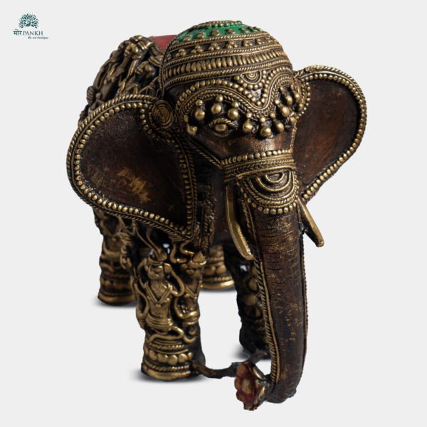 Dhokra Elephant Brass Décor Sculpture - Image 4