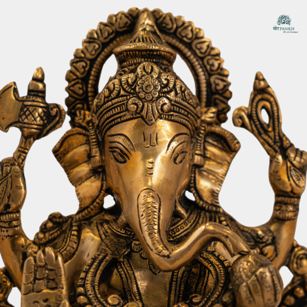 Antique Brass Ganesha Idol (with Lotus Base) - Image 3