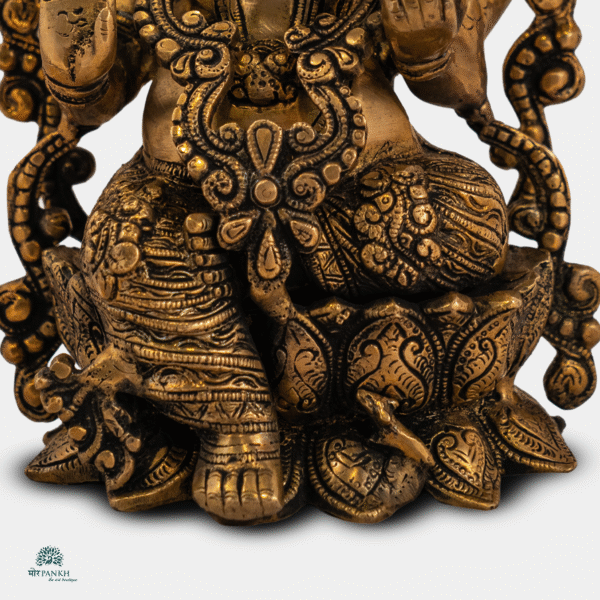 Antique Brass Ganesha Idol (with Lotus Base) - Image 4