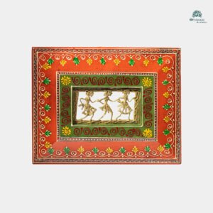 Handpainted Decorative Frame with Dhokra Brass Artwork – Wall Décor -8x10 (Blue,D.Gr,Orange,Yellow)