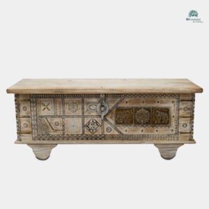 White Sandook with Brass Sheet Detailing – Handcrafted Multipurpose Chest