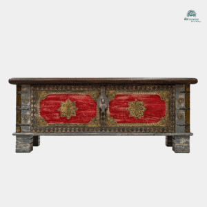Red & Brass Sandook – Handcrafted Vintage-Style Chest