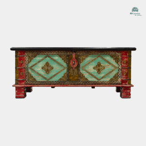 Turquoise & Brass Heritage Sandook – Handcrafted Storage Chest