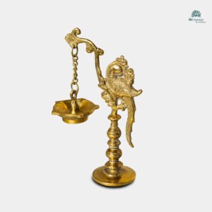 Hanging Oil Lamp with Bird Motif  (Green,Brown, Brass)