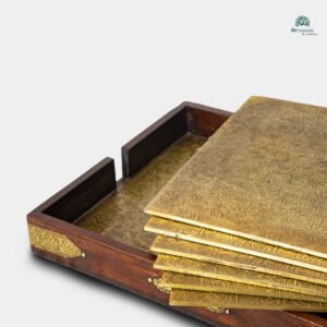 Royal Heritage Handcrafted Brass Table Mat & Tray Set (Set of 6)