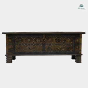 Antique Brown Sandook With Hand- Etched Brass Overly -Heritage Storage Trunk